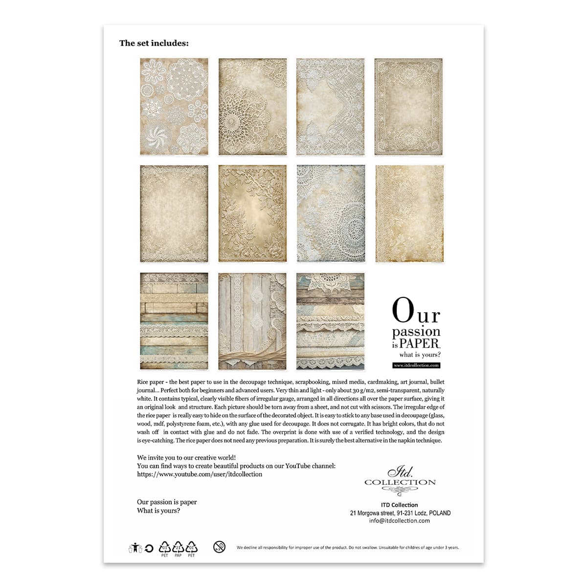 Rice paper set - A4 - Wood & Lace