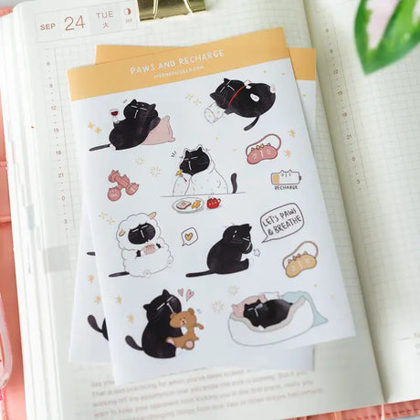 Sticker Sheet - Mocha Cat - Paws and recharge