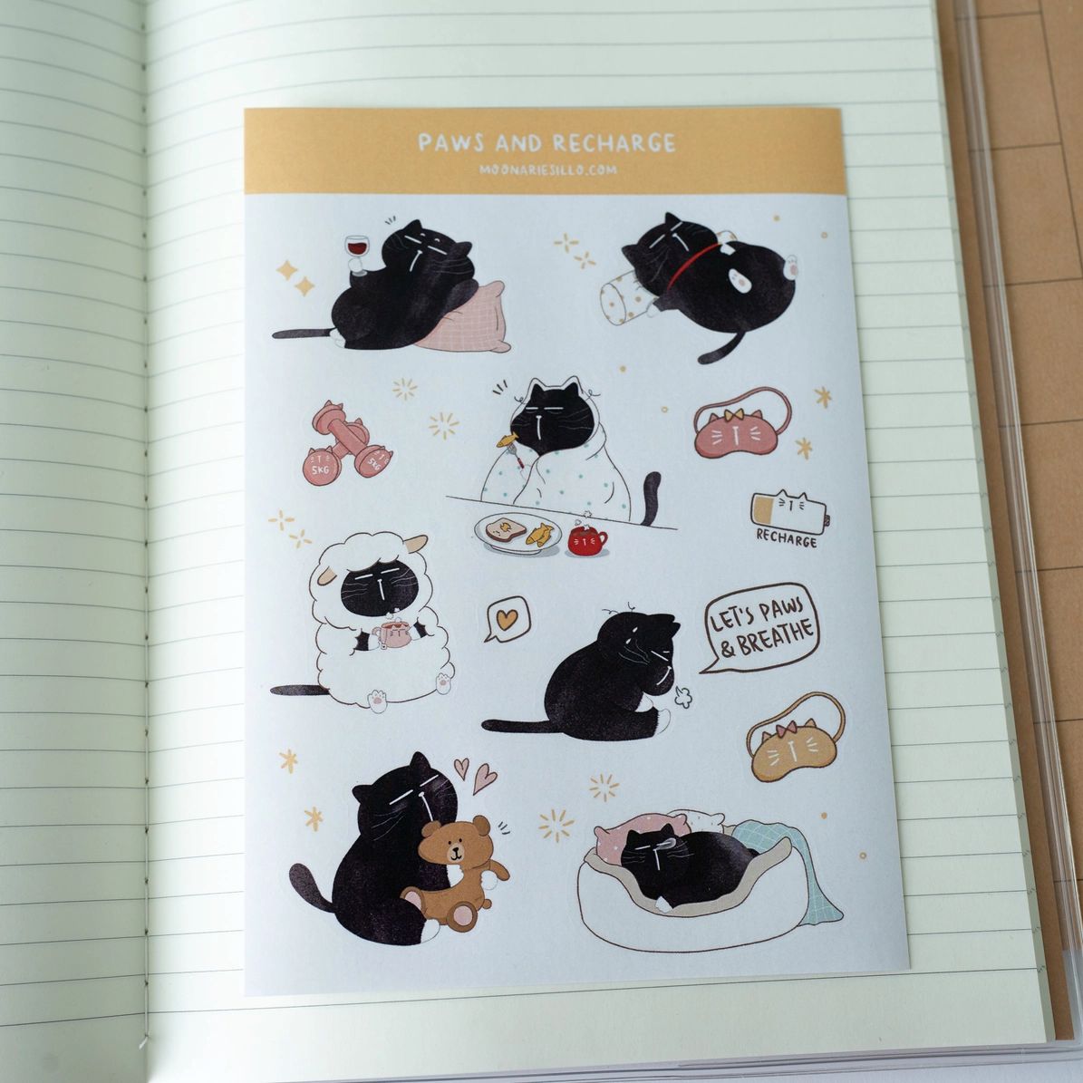 Sticker Sheet - Mocha Cat - Paws and recharge