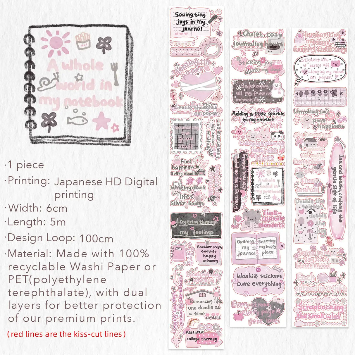 Washi Tape Stickers - Pre-cut - The Healing Mind - 60 mm