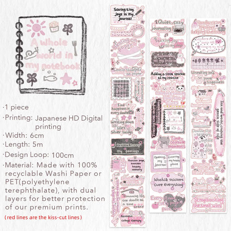 Sticker Washi Tape - Pre-cut - The Healing Mind - 60 mm