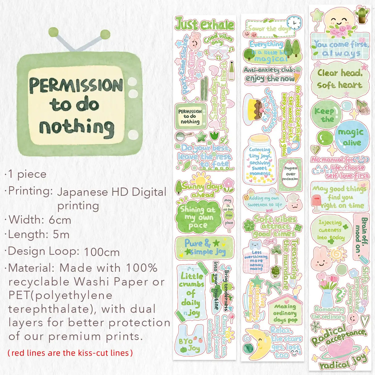 Washi Tape Stickers - Pre-cut - The Peaceful Mind - 60 mm