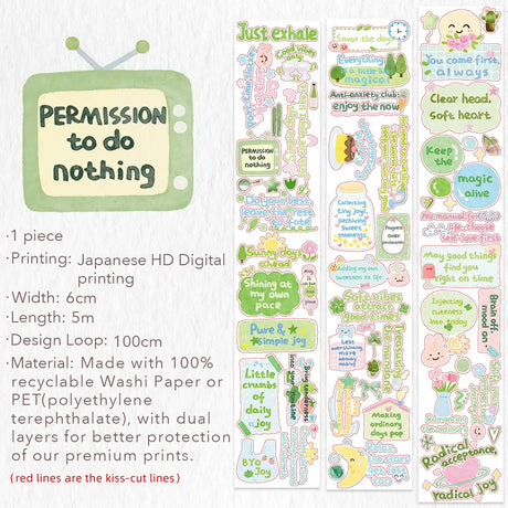 Sticker Washi Tape - Pre-cut - The Peaceful Mind - 60 mm