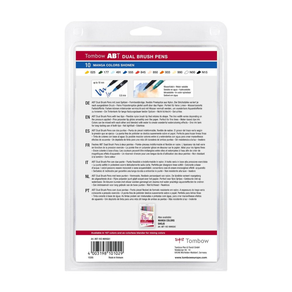 ABT Dual Brush pen 10-pack - Manga colors shonen