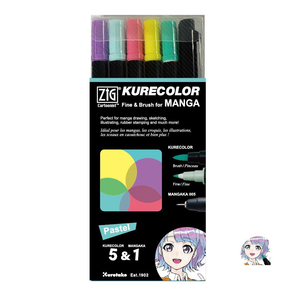 ZIG Kurecolor Manga - Fine & Brush 6-pack - Pastel
