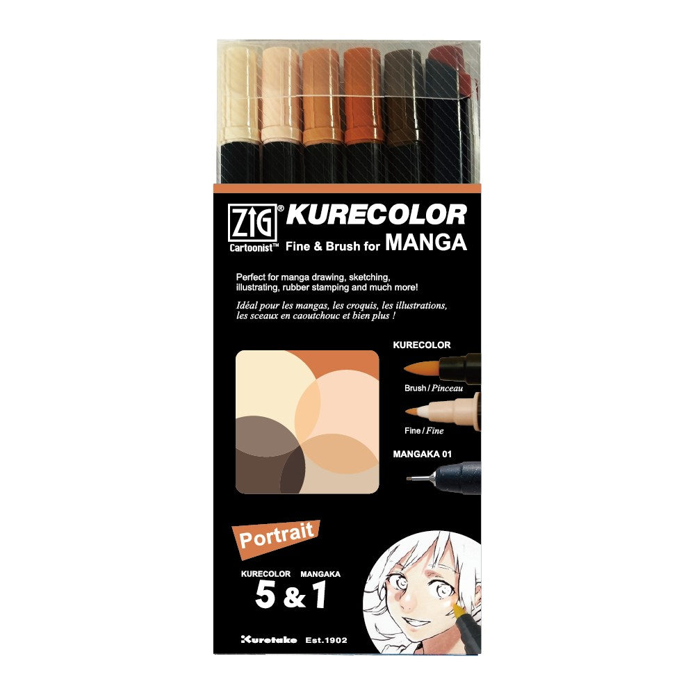 ZIG Kurecolor Manga - Fine & Brush 6-pack - Portrait