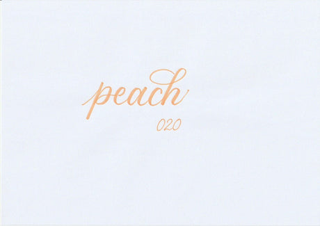 Handskriven text med ordet "peach" i persikofärg, skriven med ABT Dual Brush Pen i nyansen 020 Peach.