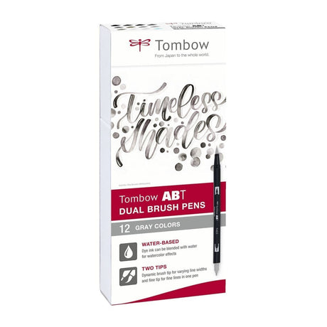 ABT Dual Brush pen 12-pack - Grey colors - Tombow - Tidformera