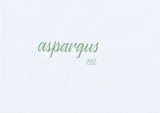 Handskriven text med ordet "aspargus" i sparrisgrön färg, skriven med ABT Dual Brush Pen i nyansen 192 Asparagus.