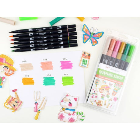 ABT Dual Brush pen 6-pack - Gardening Kawaii - 2 - Tombow - Tidformera