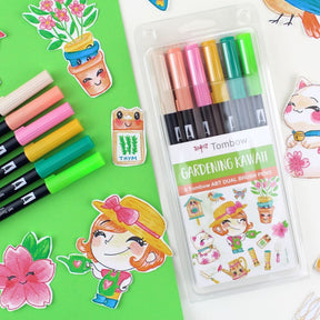 ABT Dual Brush pen 6-pack - Gardening Kawaii - 1 - Tombow - Tidformera