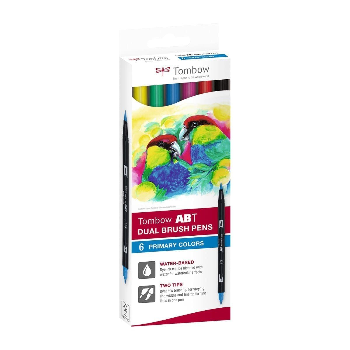 ABT Dual Brush pen 6-pack - Primary colors - Tombow - Tidformera