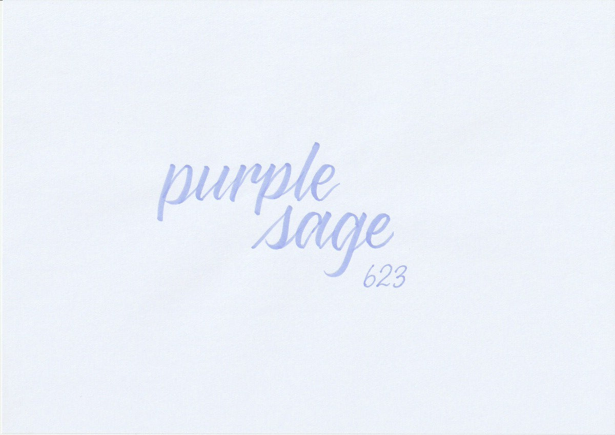 Handskriven text med ordet "purple sage" i salvialila färg, skriven med ABT Dual Brush Pen i nyansen 623 Purple Sage.