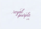Handskriven text med orden "royal purple" i mörklila färg, skriven med ABT Dual Brush Pen i nyansen 676 Royal Purple.