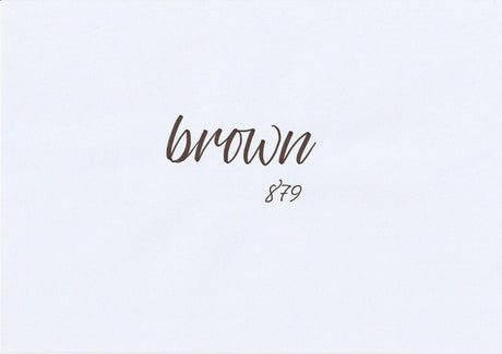 Handskriven text med ordet "brown" i brun färg, skriven med ABT Dual Brush Pen i nyansen 879 Brown.