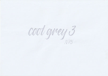 Handskriven text med orden "cool grey 3" i kall grå färg, skriven med ABT Dual Brush Pen i nyansen N75 Cool Grey 3.