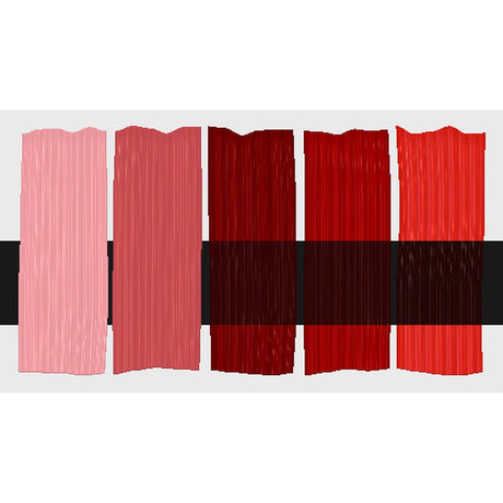 Tri-Art Burnt Crimson, fem färgprover med originalfärgen i mitten samt blandningar med vitt och gelmedium.