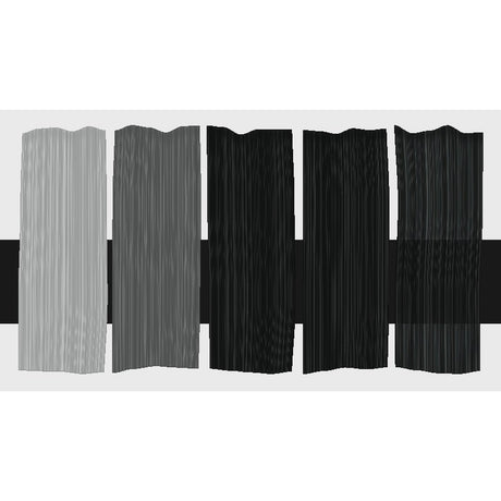 Tri-Art Mars Black, fem färgprover med originalfärgen i mitten samt blandningar med vitt och gelmedium.