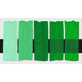 Tri-Art Permanent Green Light, fem färgprover med originalfärgen i mitten samt blandningar med vitt och gelmedium.
