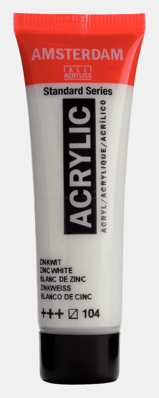 Liten tub med vit Amsterdam Akrylfärg 20 ml 104 Zinc white från Royal Talens - Tidformera