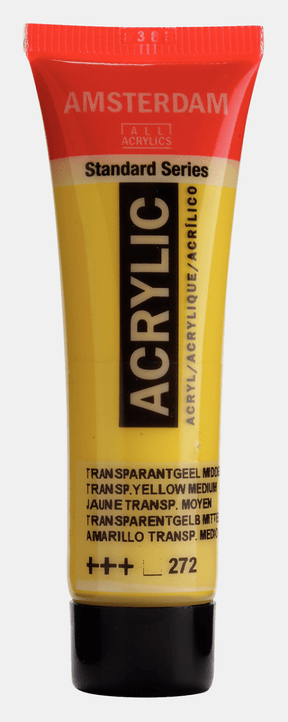 Liten tub med gul Amsterdam Akrylfärg 20 ml 272 Transparent Yellow Medium från Royal Talens - Tidformera