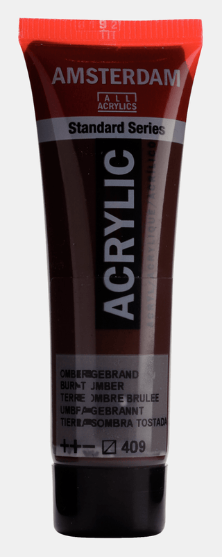 Liten tub med mörkbrun Amsterdam Akrylfärg 20 ml 409 Burnt Umber från Royal Talens - Tidformera
