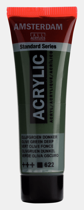 Liten tub med grön Amsterdam Akrylfärg 20 ml 622 Olive Green Deep från Royal Talens - Tidformera