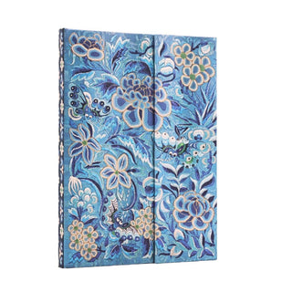 Blå, blommig anteckningsbok Blue Willow - Midi Olinjerad Wrap från Paperblanks - Tidformera