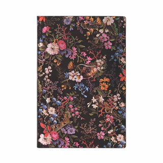 Anteckningsbok Floralia Mini Linjerad Flexis från Paperblanks. Svart skrivbok med motiv med blommor i massa olika färger på.