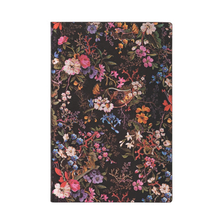 Anteckningsbok Floralia - Mini Linjerad Flexis från Paperblanks. En svart skrivbok med motiv med blommor i massa olika färger på. - Tidformera