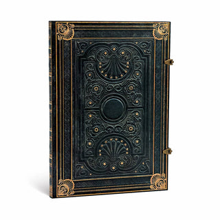 Anteckningsbok Nocturnelle Grande Linjerad från Paperblanks. Boken är svart med gulddetaljer och har 2 knäppen att stänga med. - Tidformera