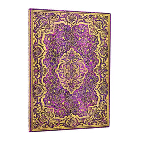 Lila Anteckningsbok med guldfärgat mönster som heter Picaresque - Grande Olinjerad. Från Paperblanks - Tidformera