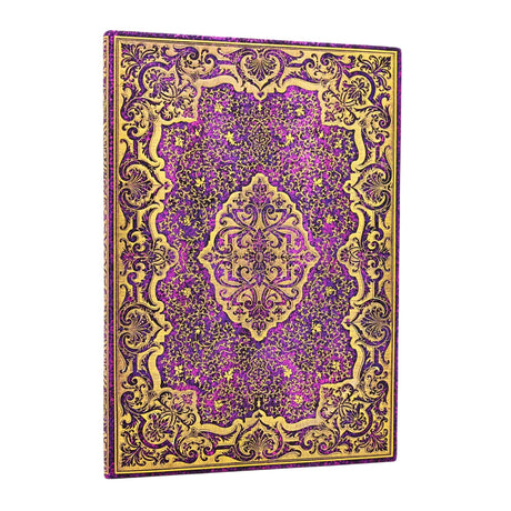 Lila Anteckningsbok med guldfärgat mönster som heter Picaresque - Grande Olinjerad. Från Paperblanks - Tidformera