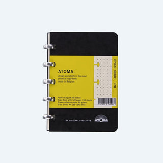 Svart anteckningsbok med ringbindning med ringar som är silverfärgade. Atoma Notebook A6 Elegant - Dotted från Atoma - Tidformera