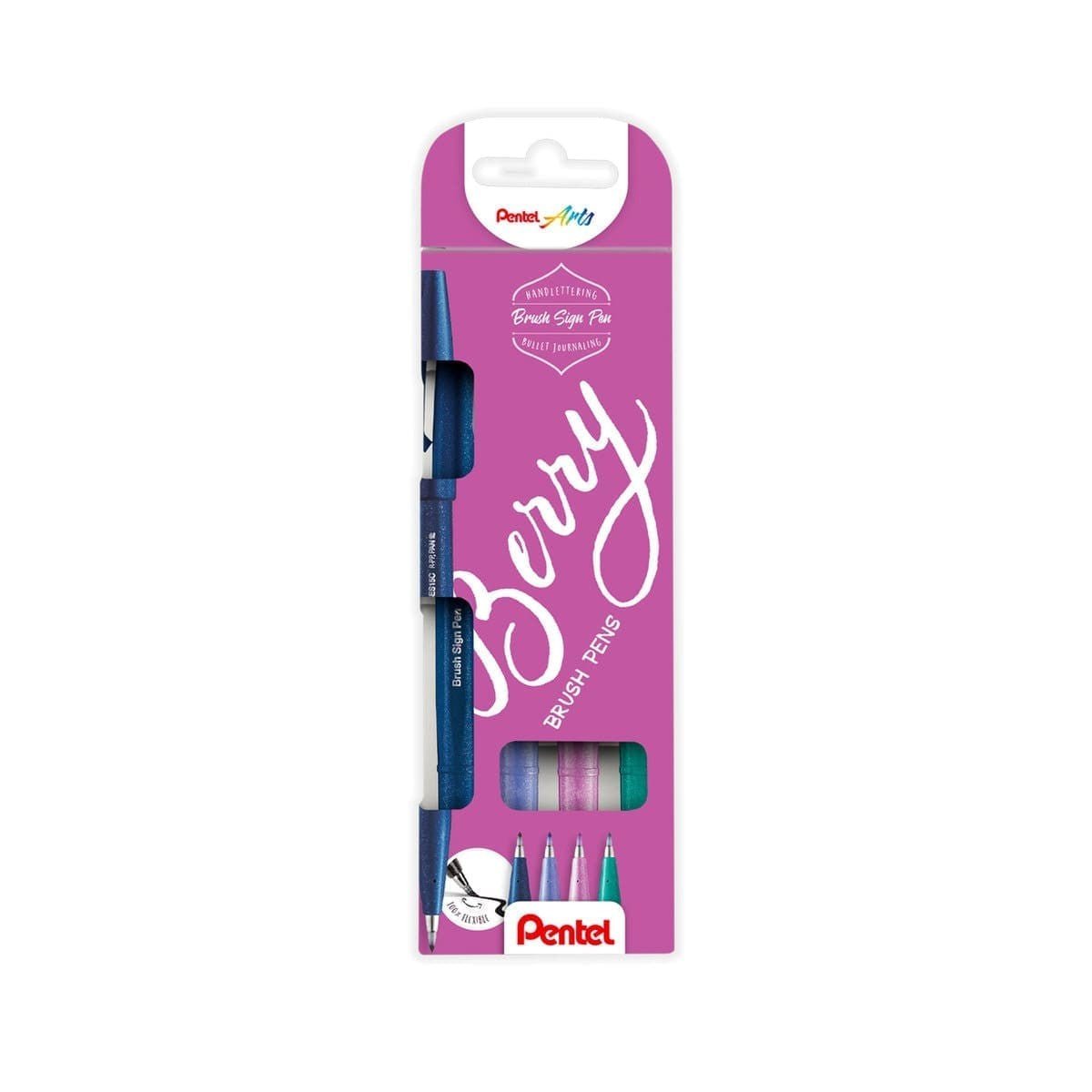 Brush Sign Pen 4-pack - Berry - Pentel - Tidformera