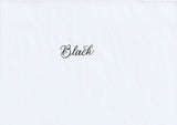 Handskriven text med ordet "Black" i svart färg, skrivet med Pentel Brush Sign Pen i färgen Black.
