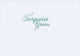 Handskriven text med orden "Turquoise Green" i turkosgrön färg, skriven med Pentel Brush Sign Pen i färgen Turquoise Green.