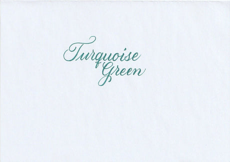 Handskriven text med orden "Turquoise Green" i turkosgrön färg, skriven med Pentel Brush Sign Pen i färgen Turquoise Green.