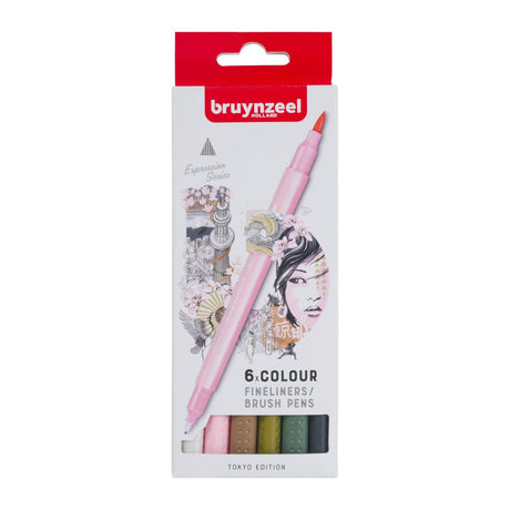 Bruynzeel Fineliner Brush pens 6 - pack - Tokyo - 1 - Royal Talens - Tidformera