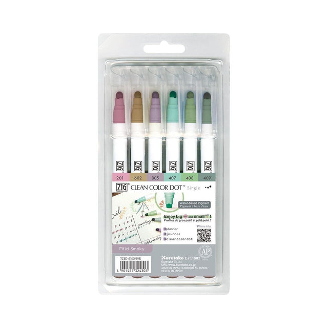 Clean color dot pen Single 6 - pack - Mild Smoky - 1 - ZIG Kuretake - Tidformera