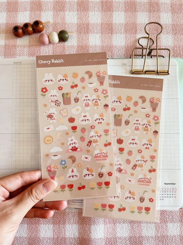 Clear Stickers No. 069 Daily planner - 1 - Cherry Rabbit - Tidformera