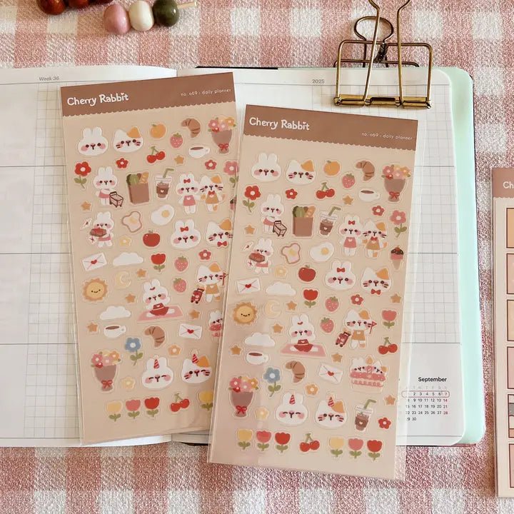 Clear Stickers No. 069 Daily planner - 4 - Cherry Rabbit - Tidformera