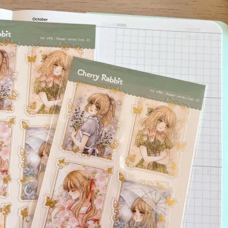 Clear Stickers no. 096 Flower series (ver. 2) - 2 - Cherry Rabbit - Tidformera