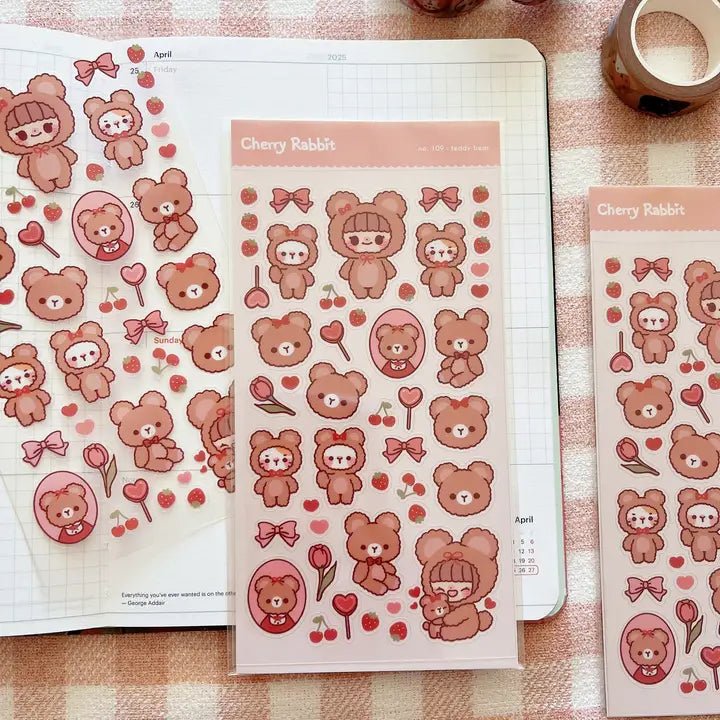 Clear Stickers No. 109 Teddy bear - 3 - Cherry Rabbit - Tidformera