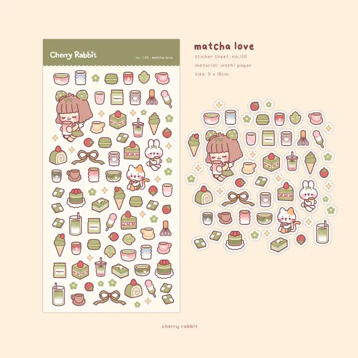 Clear Stickers No. 130 Matcha love - 2 - Cherry Rabbit - Tidformera