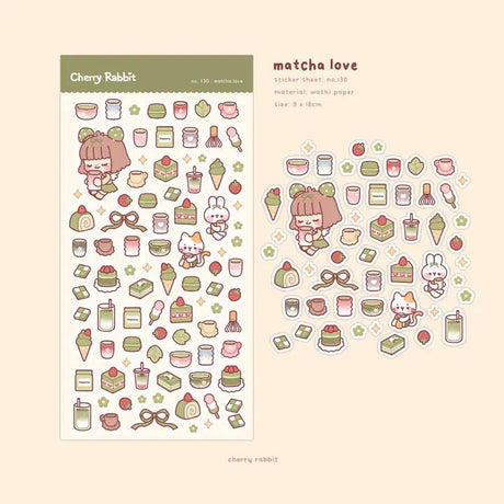 Clear Stickers No. 130 Matcha love - 2 - Cherry Rabbit - Tidformera