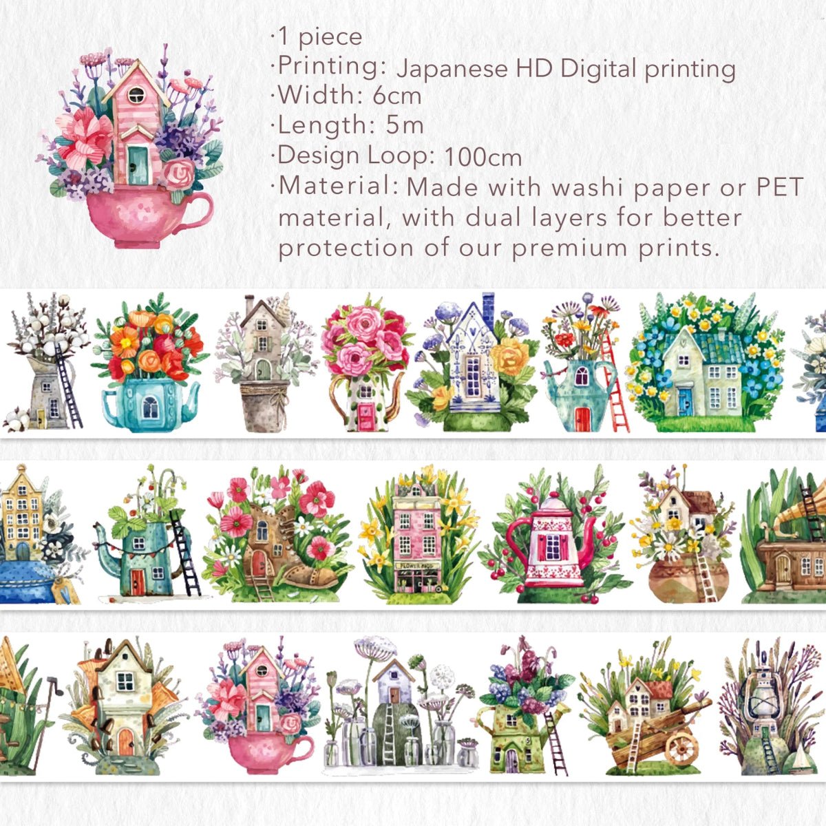 Clear Tape Forest Houses Wide - 60 mm - Washi Tape Shop - Tidformera