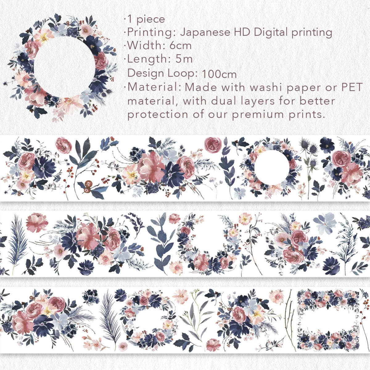 Clear tape Frosty Rose Wide PET Tape - 60 mm - Washi Tape Shop - Tidformera