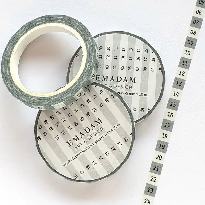 Washi Tape - Month Numbers 5 mm - Grey
