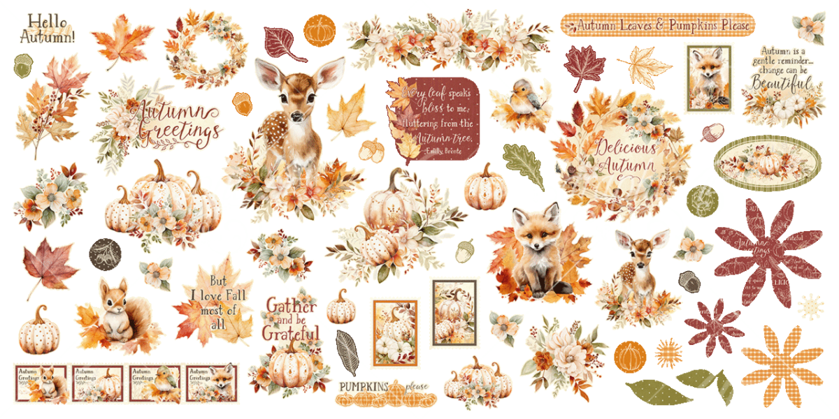 Die cut Autumn Greetings Ephemera Assortment - Graphic 45 - Tidformera